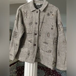 Chico’s Design women’s 85% silk 15% cotton with embroidery graphic design Jacket